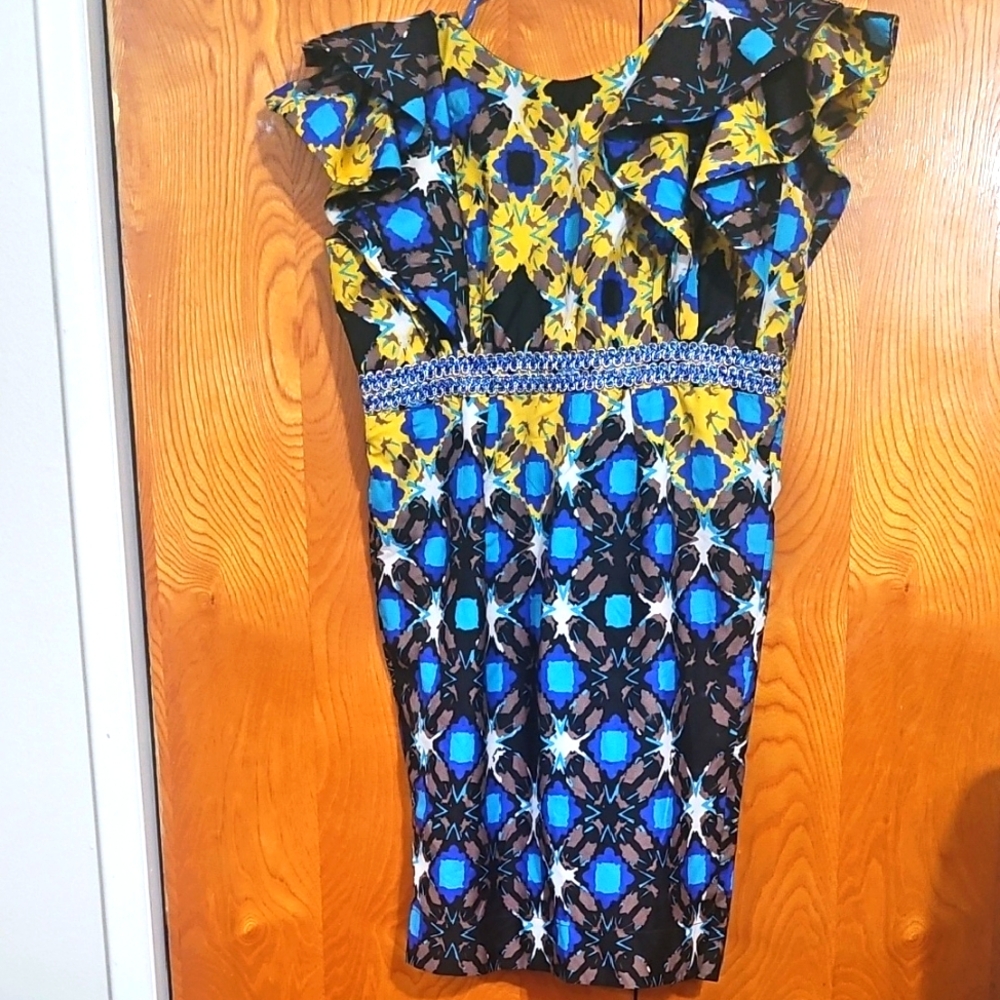Vibrant Blue and Yellow Patterned Kids Dress